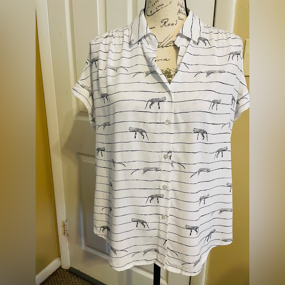 White Button Down Shirt with Animal Print